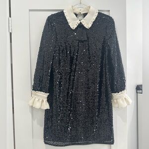 Miu miu girl made in Italy sequin black & white collar long sleeve mini dress